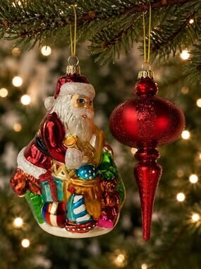 Christopher RADKO Santa Christmas Tree Hand Blown Glass Finial Spindal Ornament